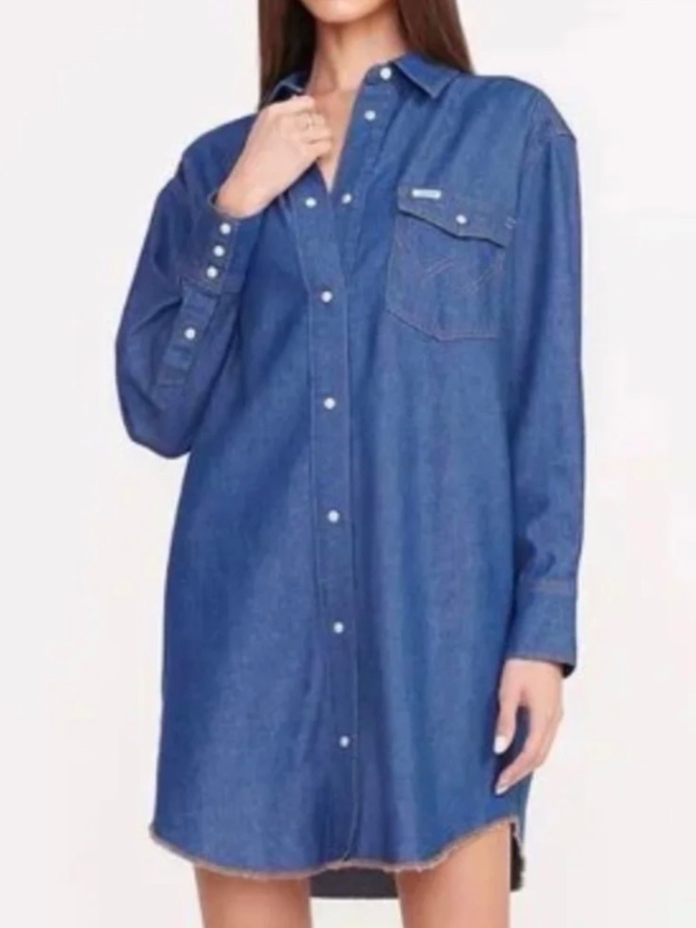 STAUD X Wrangler Oversized Western Denim Jean Snap Front Shirtdress Size XS - Picture 1 of 7